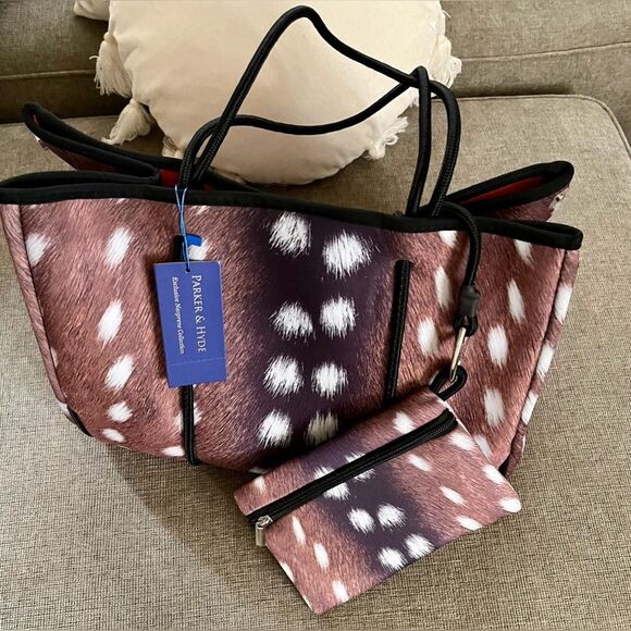 Parker & Hide Expandable Exclusive Neoprene Collection Tote Bag W/Wristlet NWT - Picture 7 of 8